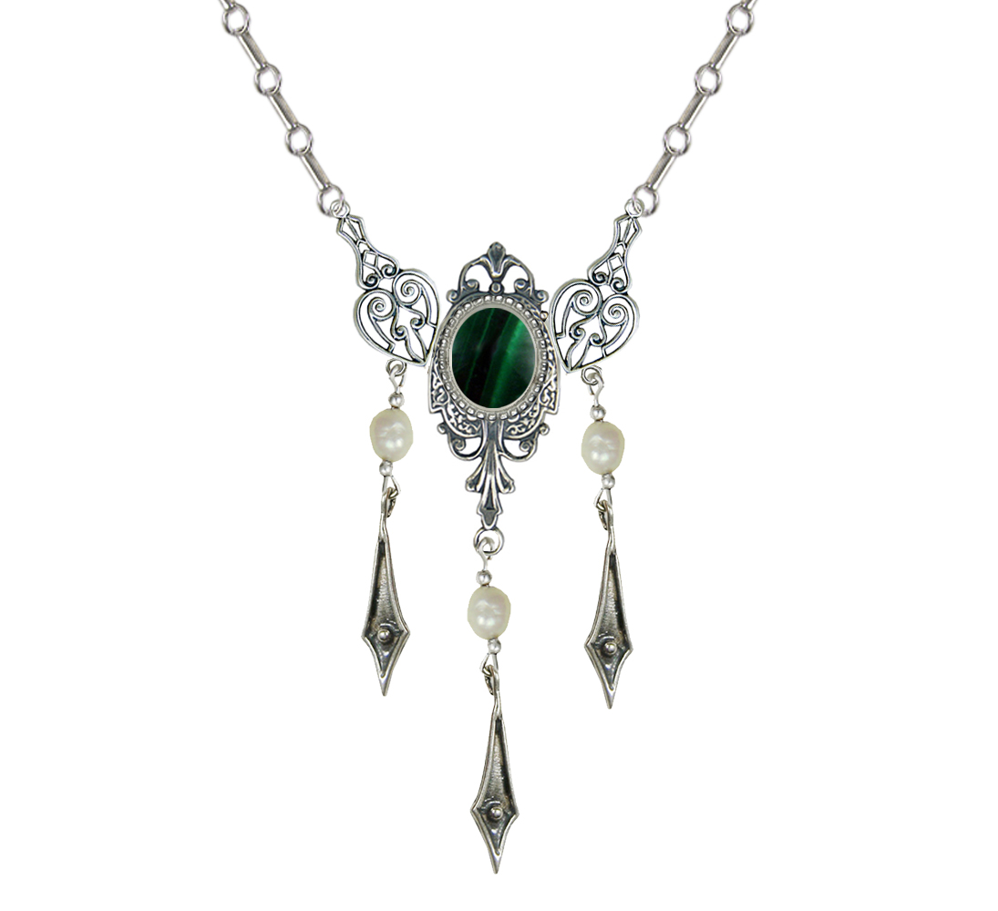 Sterling Silver Victorian Necklace With Malachite